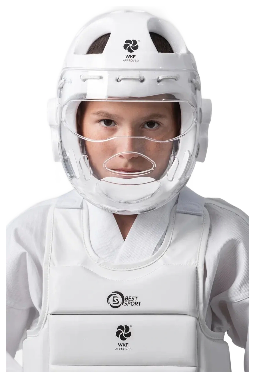 Helmet with plastic mask for karate